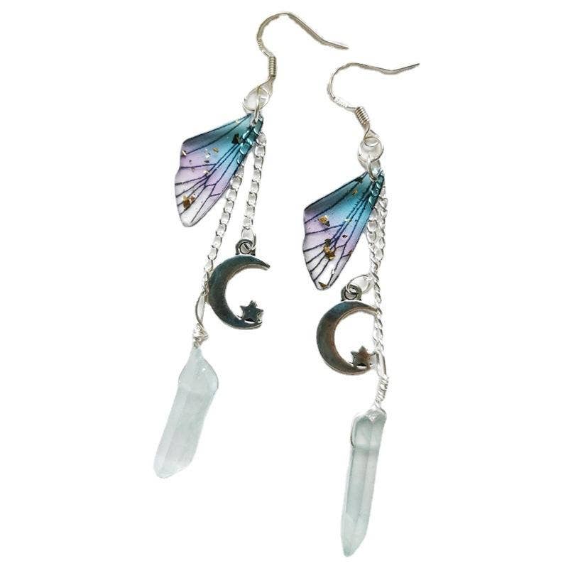Butterfly Wings Long Chain Crystal Pendant Earrings