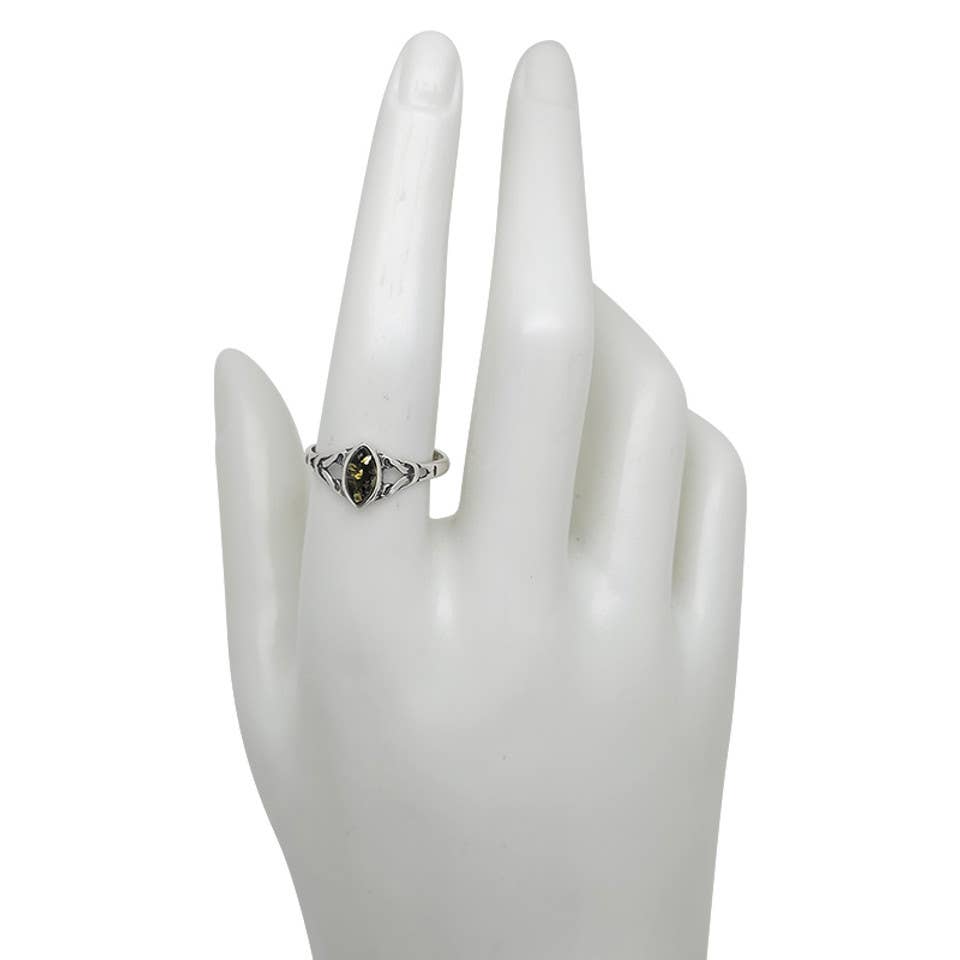 Green Amber Sterling Silver Ring