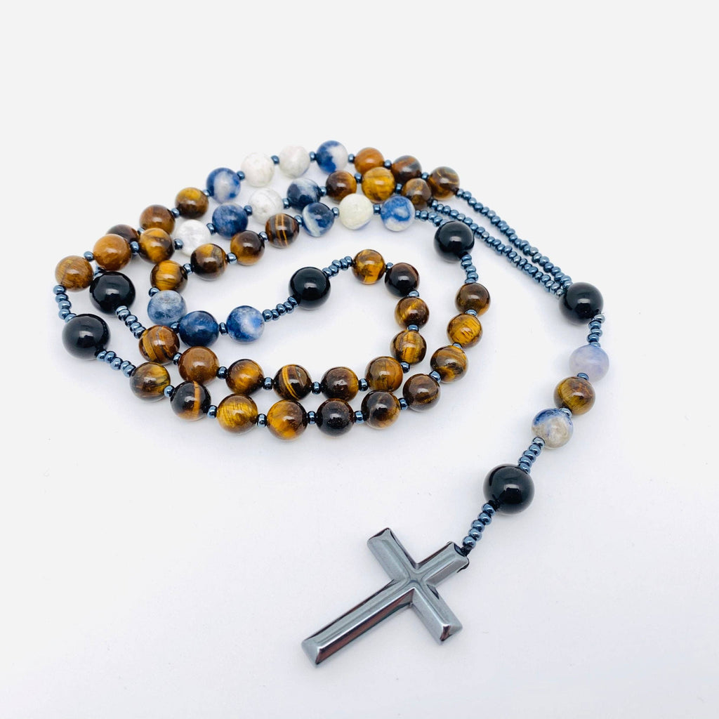 Tiger' Eye, Sodalite, Obsidian Rosary Beads