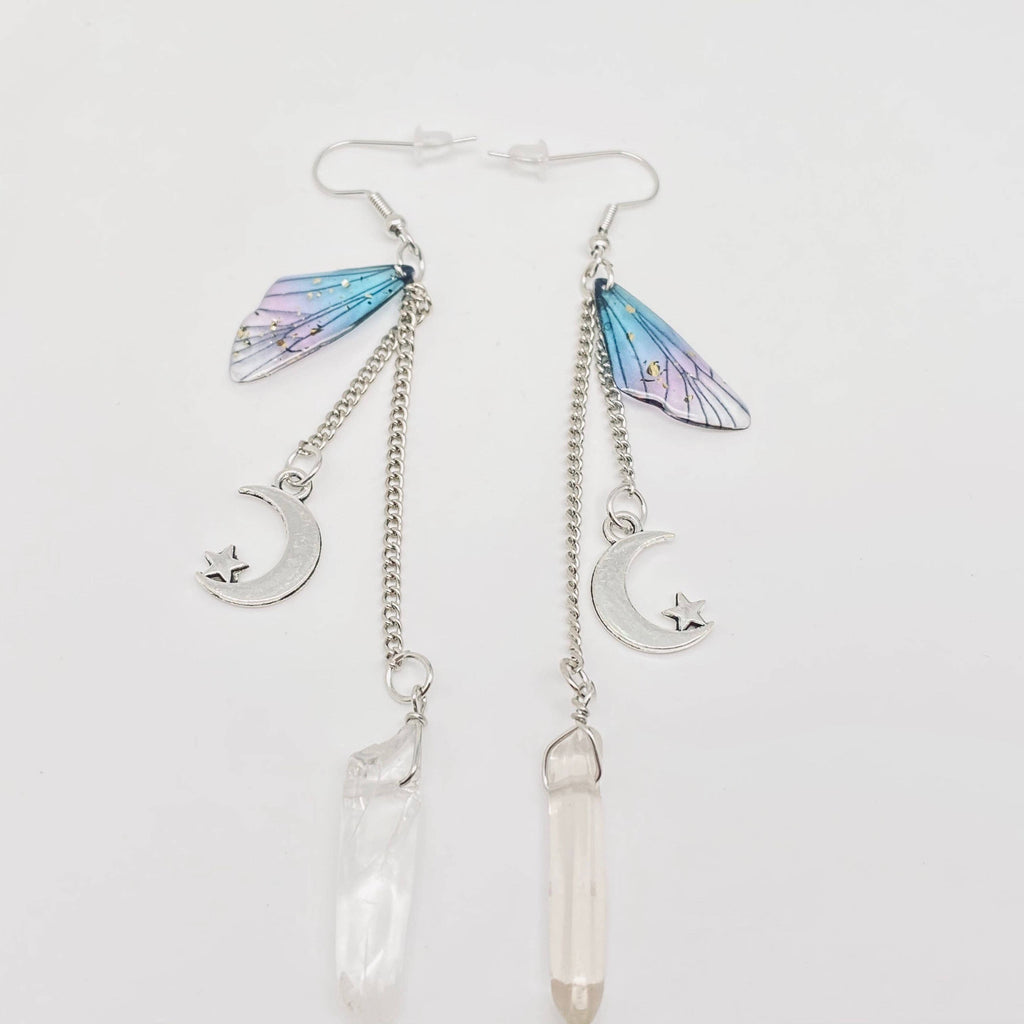 Butterfly Wings Long Chain Crystal Pendant Earrings