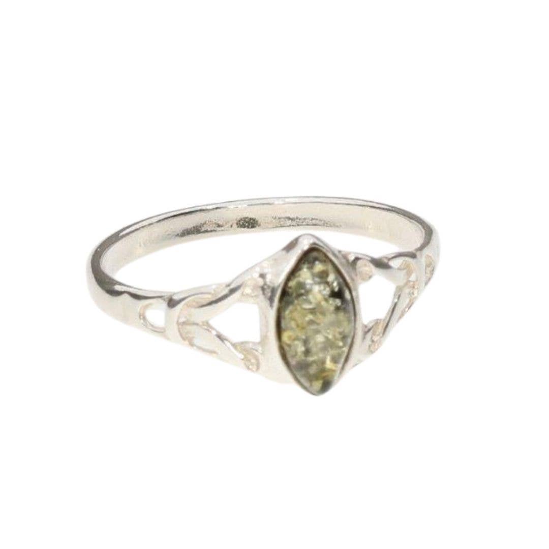 Green Amber Sterling Silver Ring