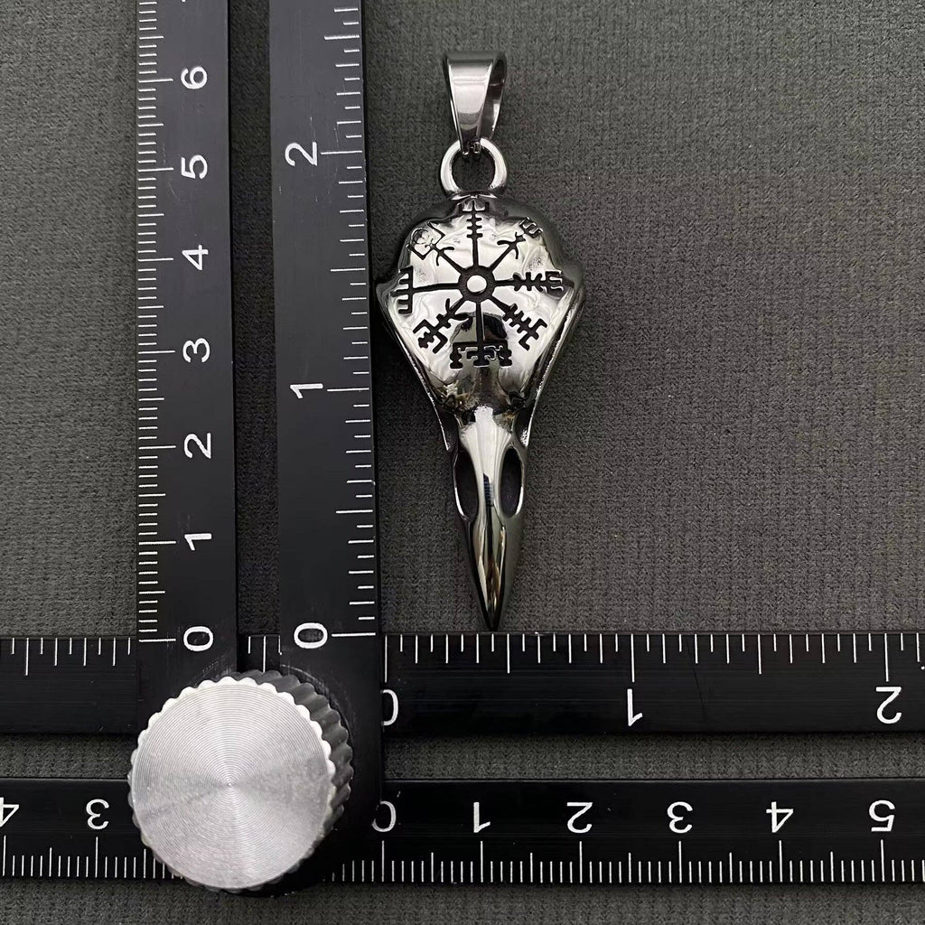 Viking Vegvísir Symbol Crow Skull Stainless Steel Pendant