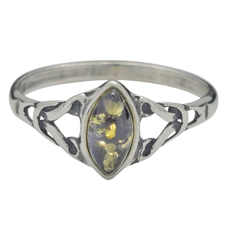 Green Amber Sterling Silver Ring
