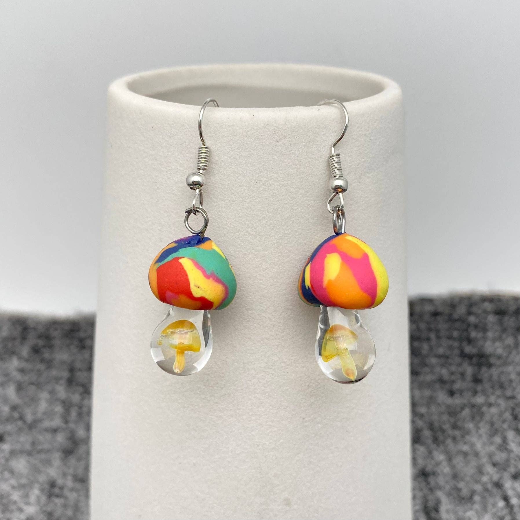Multi-Style Polymer Clay & Glass Mushroom Charm Earrings