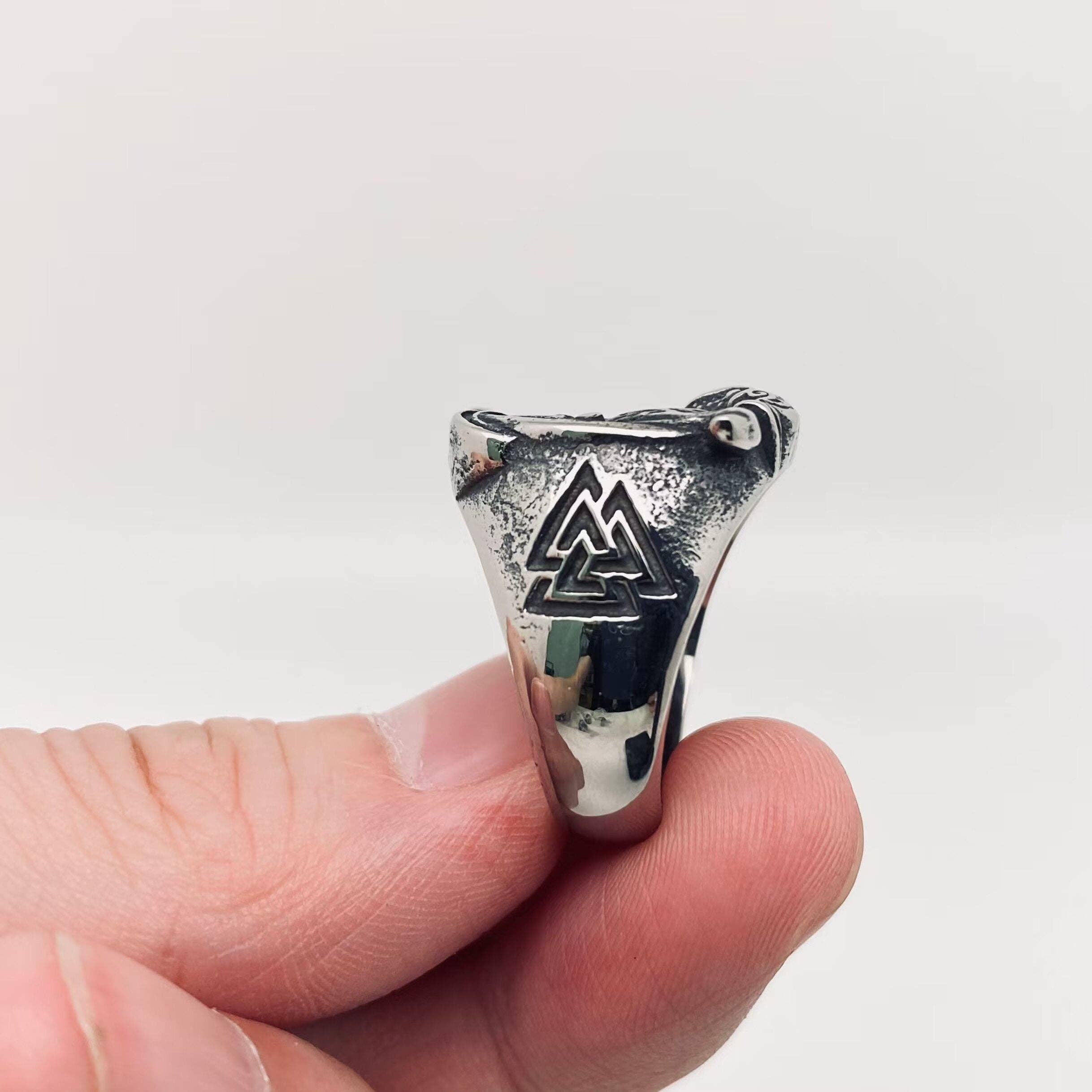 Viking Valknut Crow Stainless Steel Ring