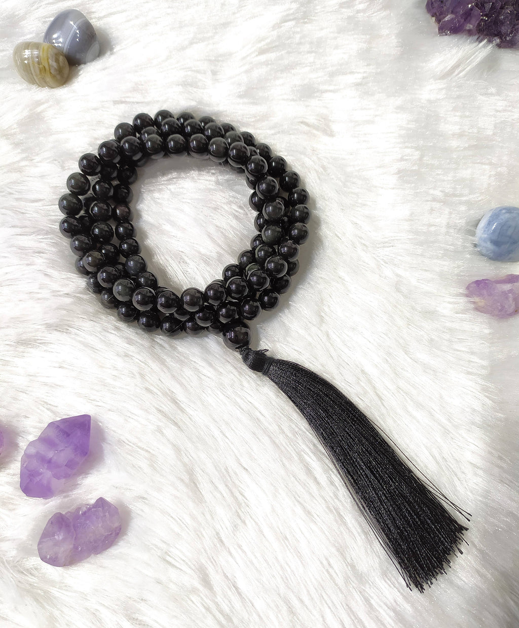 Black Obsidian Gemstone Mala | 108 Prayer Bead | Jap Mala
