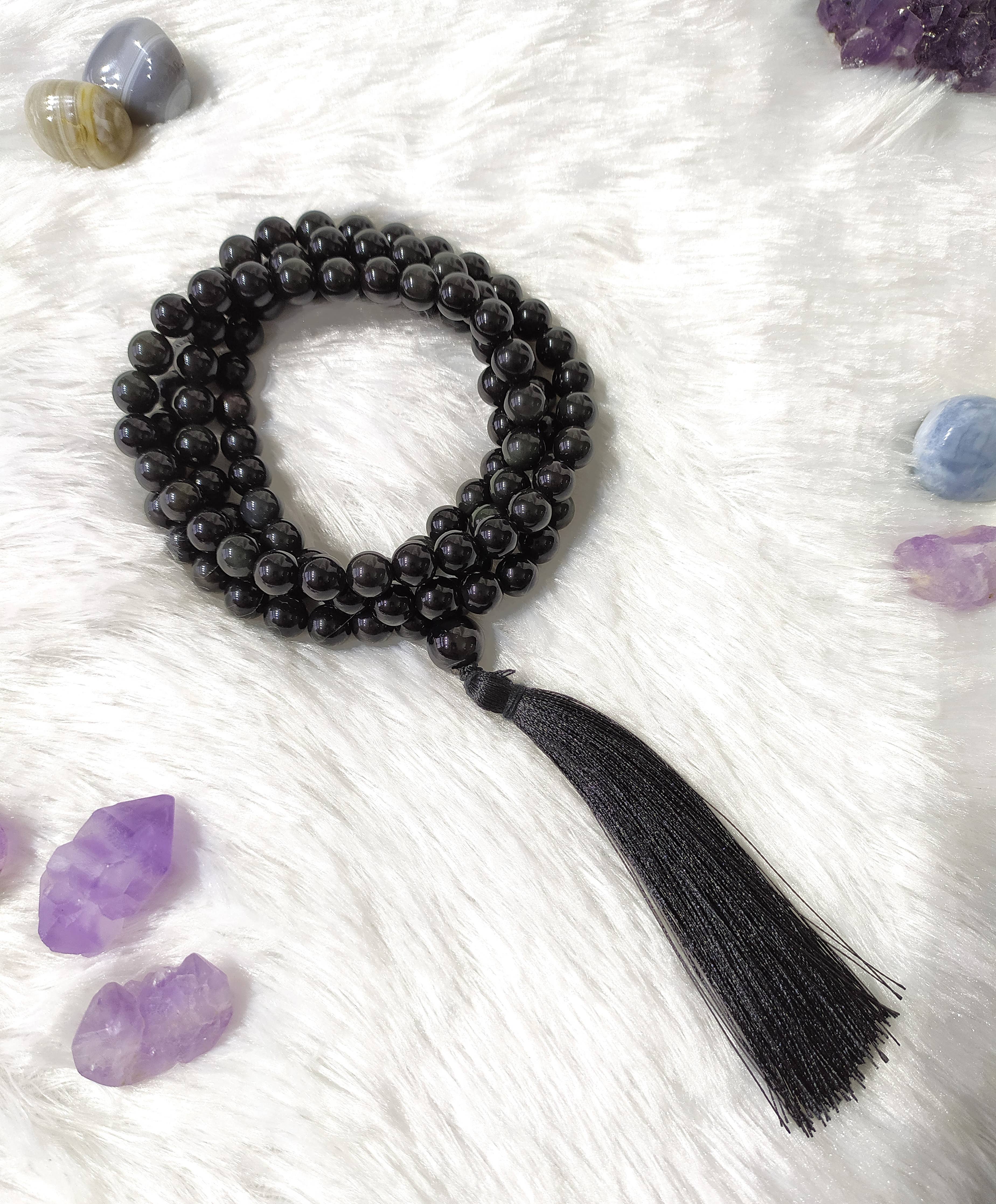Black Obsidian Gemstone Mala | 108 Prayer Bead | Jap Mala