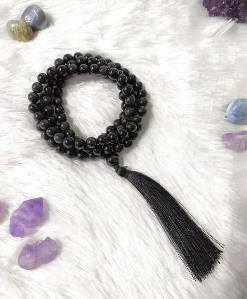 Black Obsidian Gemstone Mala | 108 Prayer Bead | Jap Mala