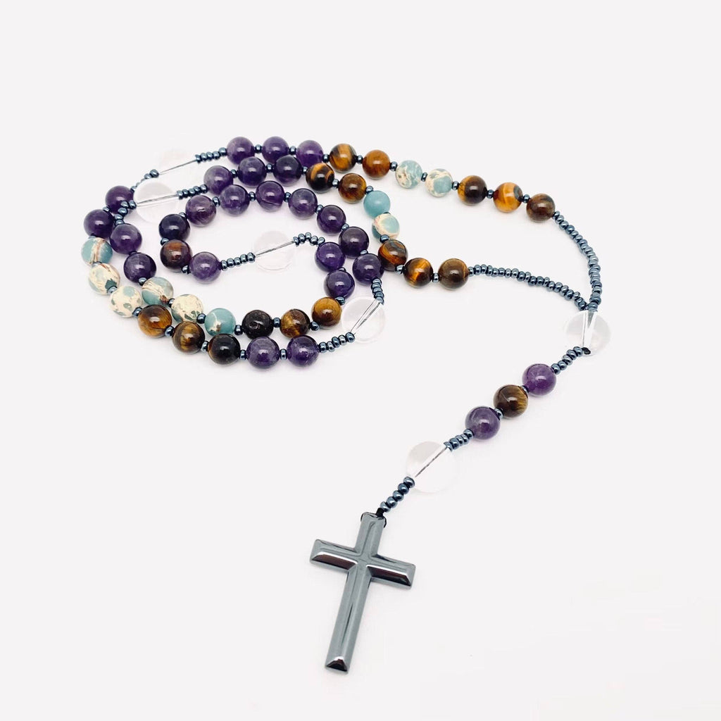 Amethyst, Tiger's Eye, Amazonite, Clear Quartz, Hematite Rosary
